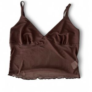 Brown Mesh camisole with V-Neck and Spaghetti Straps